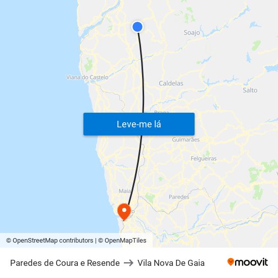 Paredes de Coura e Resende to Vila Nova De Gaia map