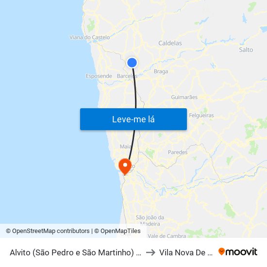 Alvito (São Pedro e São Martinho) e Couto to Vila Nova De Gaia map