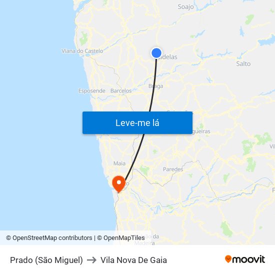 Prado (São Miguel) to Vila Nova De Gaia map