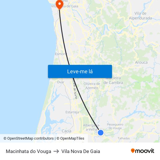 Macinhata do Vouga to Vila Nova De Gaia map