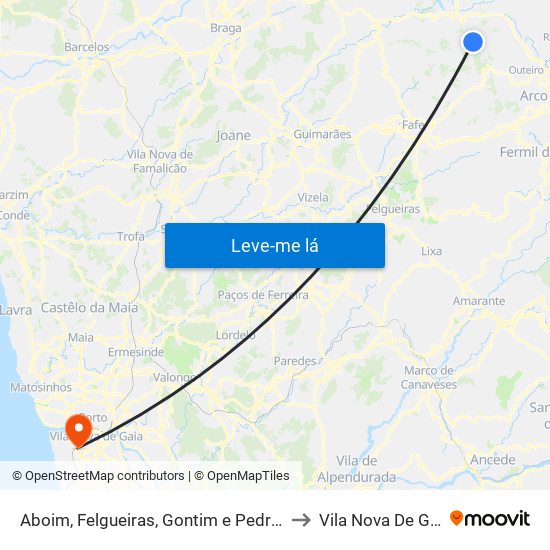 Aboim, Felgueiras, Gontim e Pedraído to Vila Nova De Gaia map