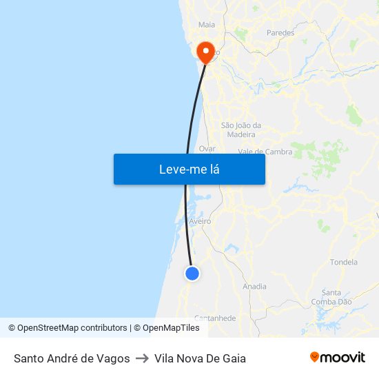 Santo André de Vagos to Vila Nova De Gaia map