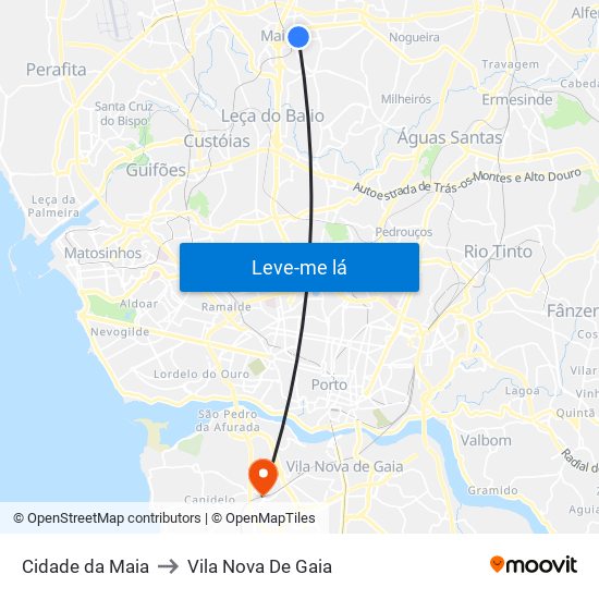Cidade da Maia to Vila Nova De Gaia map