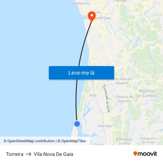 Torreira to Vila Nova De Gaia map