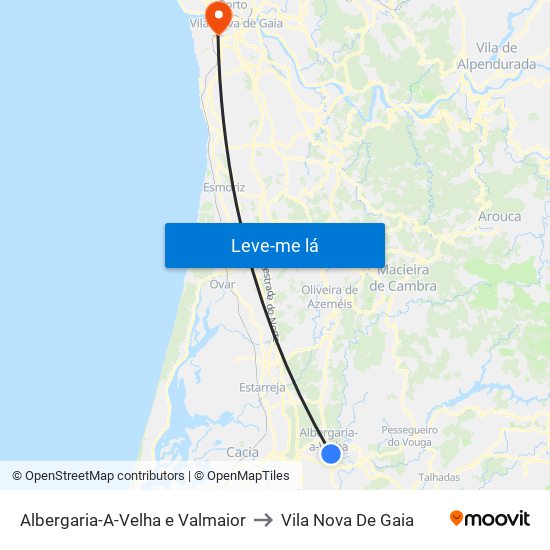 Albergaria-A-Velha e Valmaior to Vila Nova De Gaia map