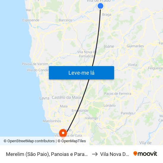 Merelim (São Paio), Panoias e Parada de Tibães to Vila Nova De Gaia map