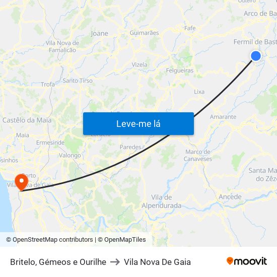 Britelo, Gémeos e Ourilhe to Vila Nova De Gaia map