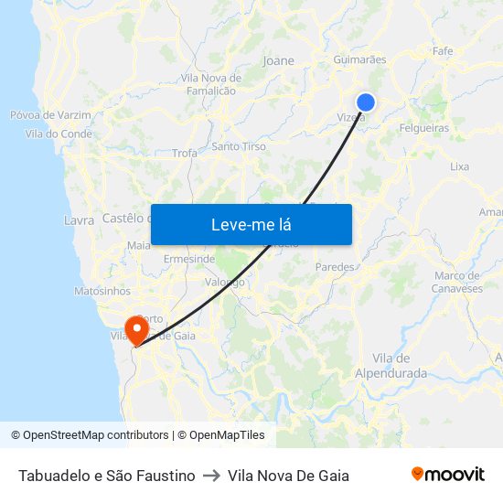 Tabuadelo e São Faustino to Vila Nova De Gaia map