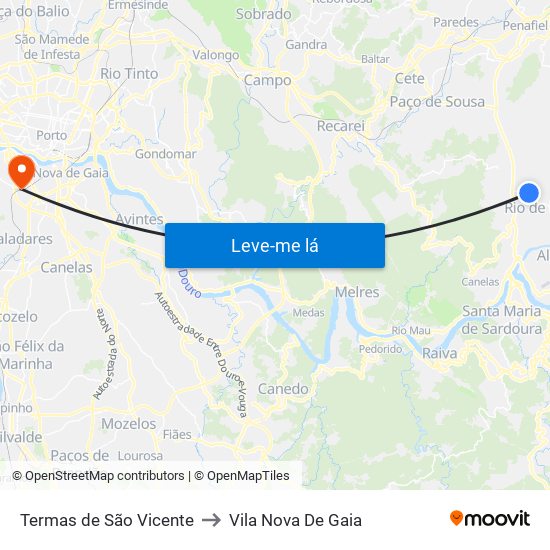 Termas de São Vicente to Vila Nova De Gaia map