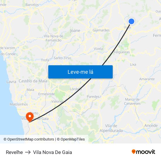 Revelhe to Vila Nova De Gaia map