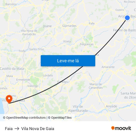 Faia to Vila Nova De Gaia map