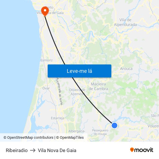 Ribeiradio to Vila Nova De Gaia map