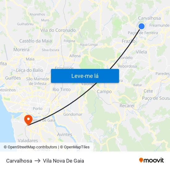 Carvalhosa to Vila Nova De Gaia map