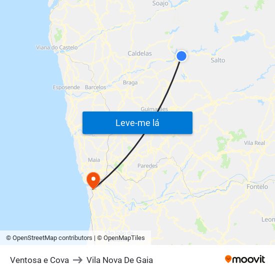 Ventosa e Cova to Vila Nova De Gaia map