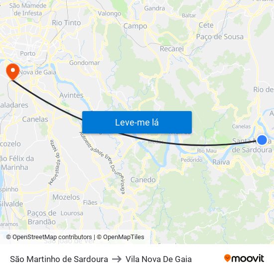 São Martinho de Sardoura to Vila Nova De Gaia map