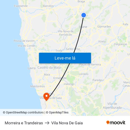 Morreira e Trandeiras to Vila Nova De Gaia map