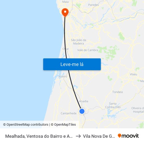 Mealhada, Ventosa do Bairro e Antes to Vila Nova De Gaia map