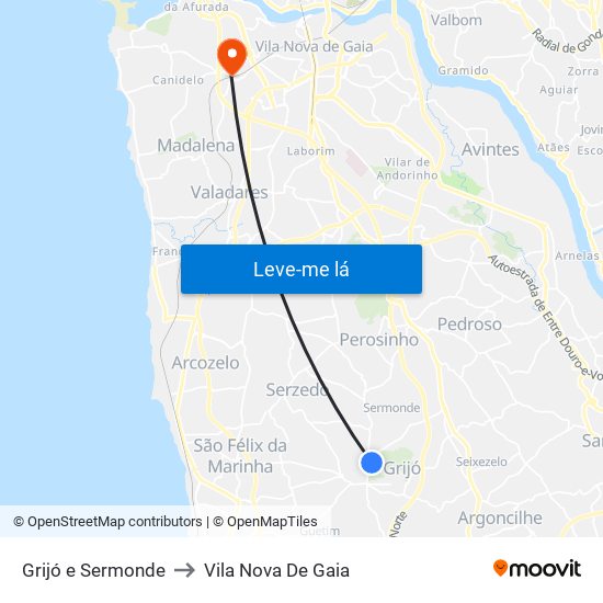 Grijó e Sermonde to Vila Nova De Gaia map