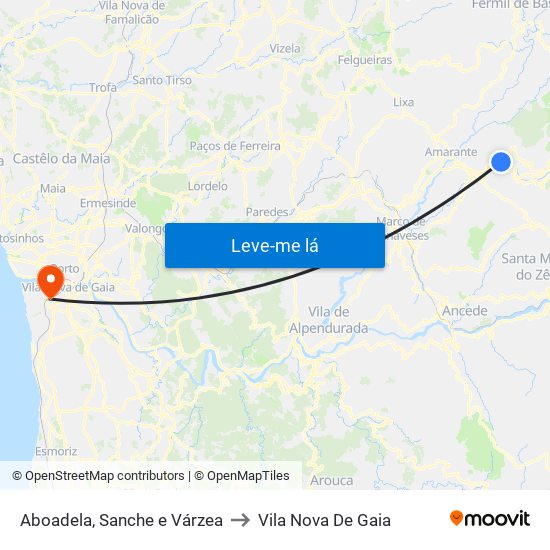 Aboadela, Sanche e Várzea to Vila Nova De Gaia map