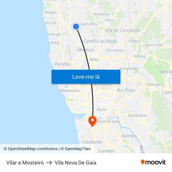 Vilar e Mosteiró to Vila Nova De Gaia map