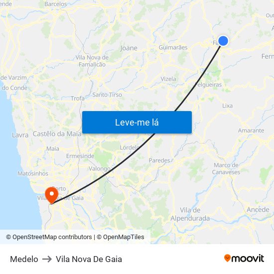 Medelo to Vila Nova De Gaia map