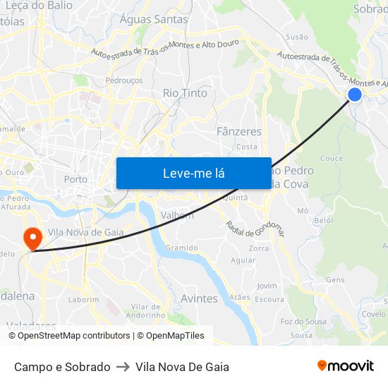 Campo e Sobrado to Vila Nova De Gaia map
