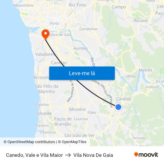 Canedo, Vale e Vila Maior to Vila Nova De Gaia map