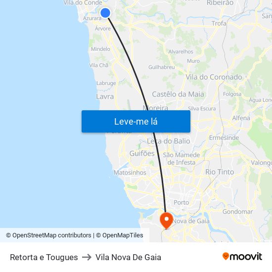 Retorta e Tougues to Vila Nova De Gaia map