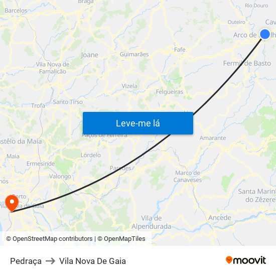 Pedraça to Vila Nova De Gaia map