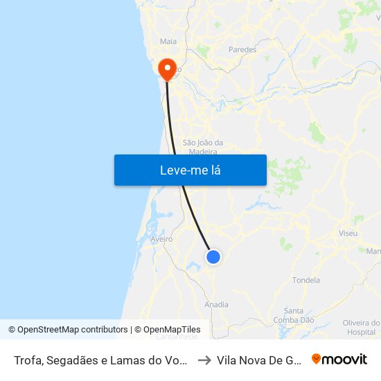 Trofa, Segadães e Lamas do Vouga to Vila Nova De Gaia map