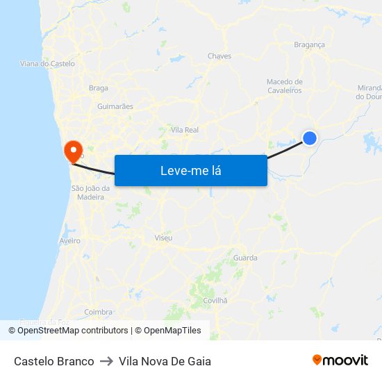 Castelo Branco to Vila Nova De Gaia map