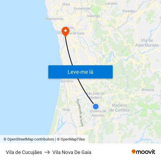 Vila de Cucujães to Vila Nova De Gaia map