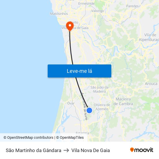 São Martinho da Gândara to Vila Nova De Gaia map