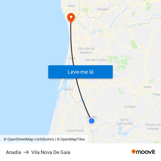 Anadia to Vila Nova De Gaia map