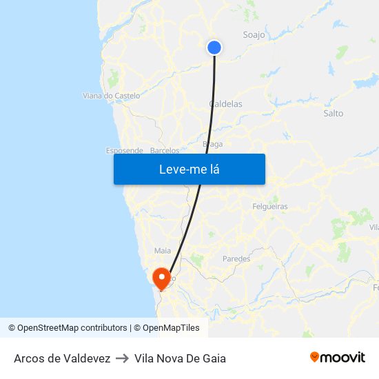 Arcos de Valdevez to Vila Nova De Gaia map