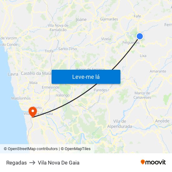 Regadas to Vila Nova De Gaia map