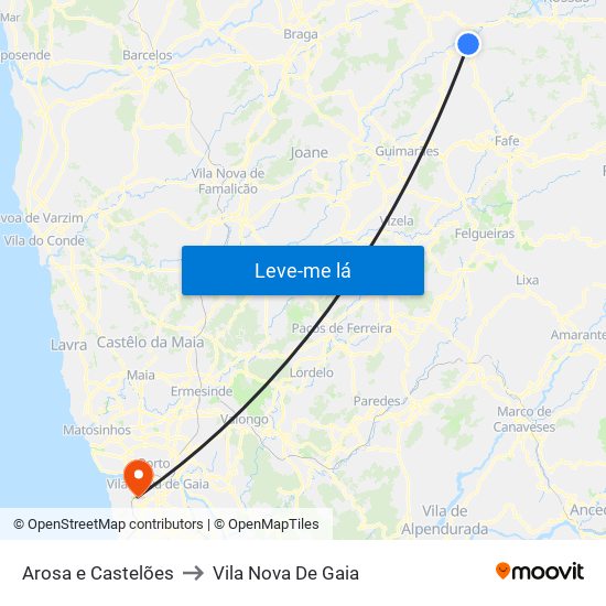 Arosa e Castelões to Vila Nova De Gaia map