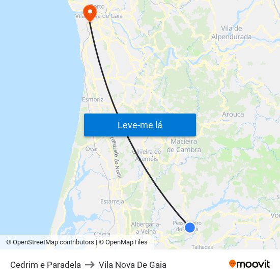 Cedrim e Paradela to Vila Nova De Gaia map