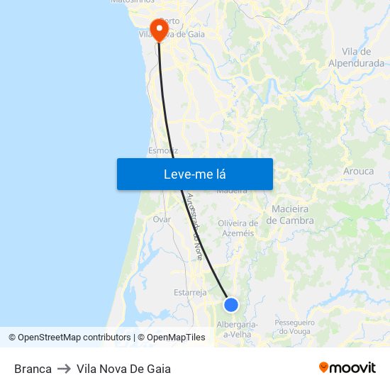 Branca to Vila Nova De Gaia map