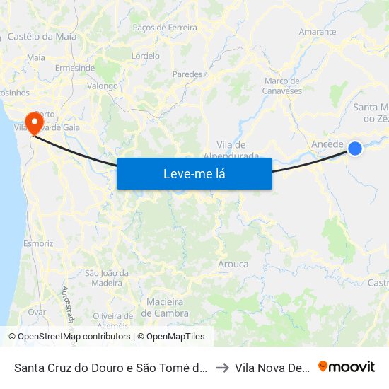 Santa Cruz do Douro e São Tomé de Covelas to Vila Nova De Gaia map