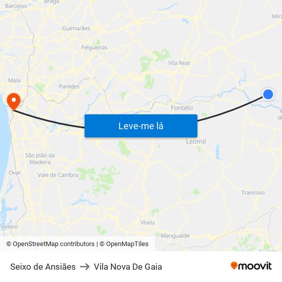 Seixo de Ansiães to Vila Nova De Gaia map