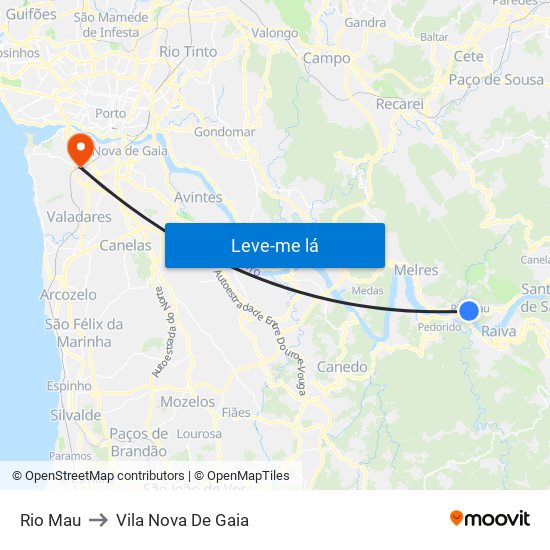 Rio Mau to Vila Nova De Gaia map