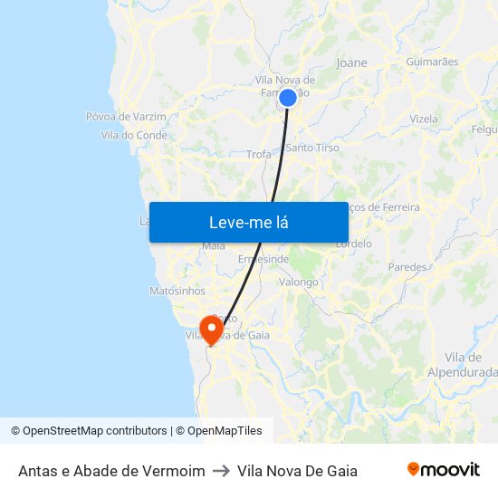 Antas e Abade de Vermoim to Vila Nova De Gaia map