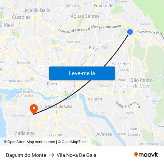 Baguim do Monte to Vila Nova De Gaia map