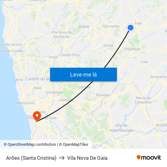 Arões (Santa Cristina) to Vila Nova De Gaia map