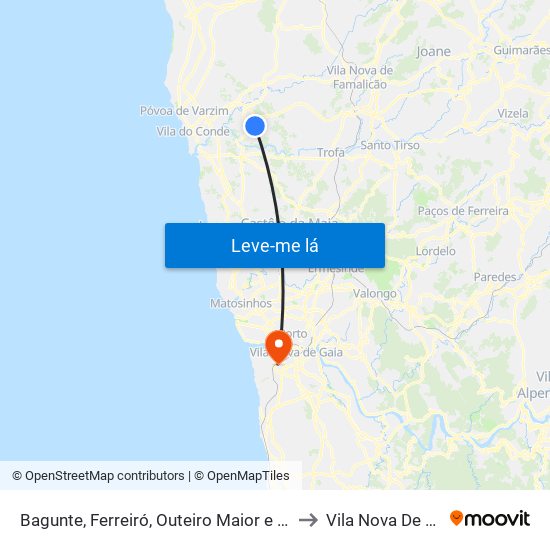 Bagunte, Ferreiró, Outeiro Maior e Parada to Vila Nova De Gaia map