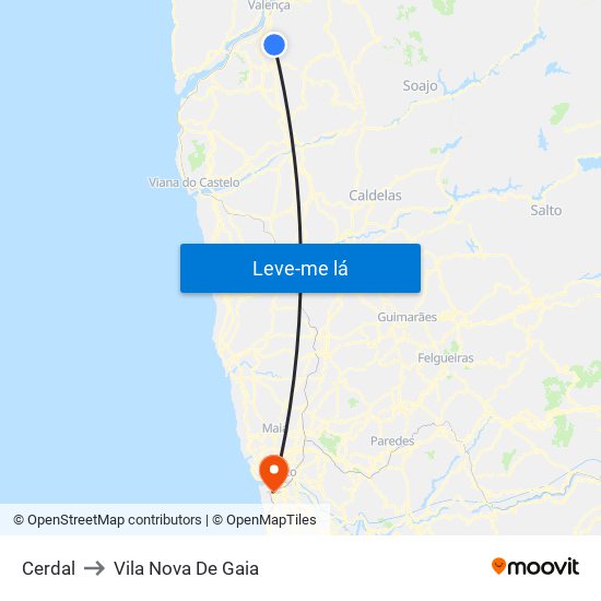 Cerdal to Vila Nova De Gaia map