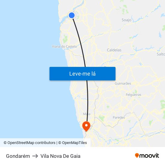 Gondarém to Vila Nova De Gaia map