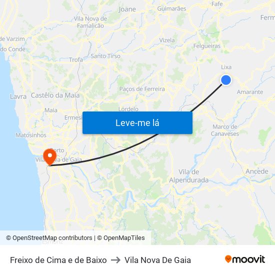 Freixo de Cima e de Baixo to Vila Nova De Gaia map