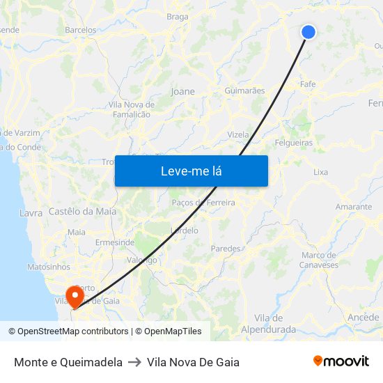 Monte e Queimadela to Vila Nova De Gaia map